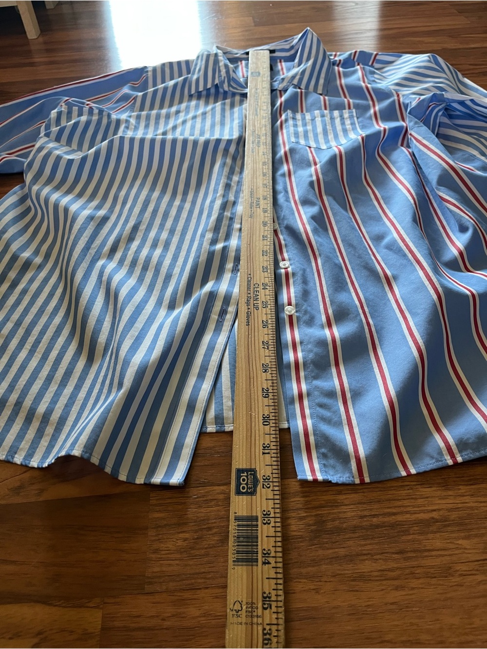 Lands' End Blue and White Multi-Stripe Button-Down Shirt with Red Accents - Picture 5 of 7
